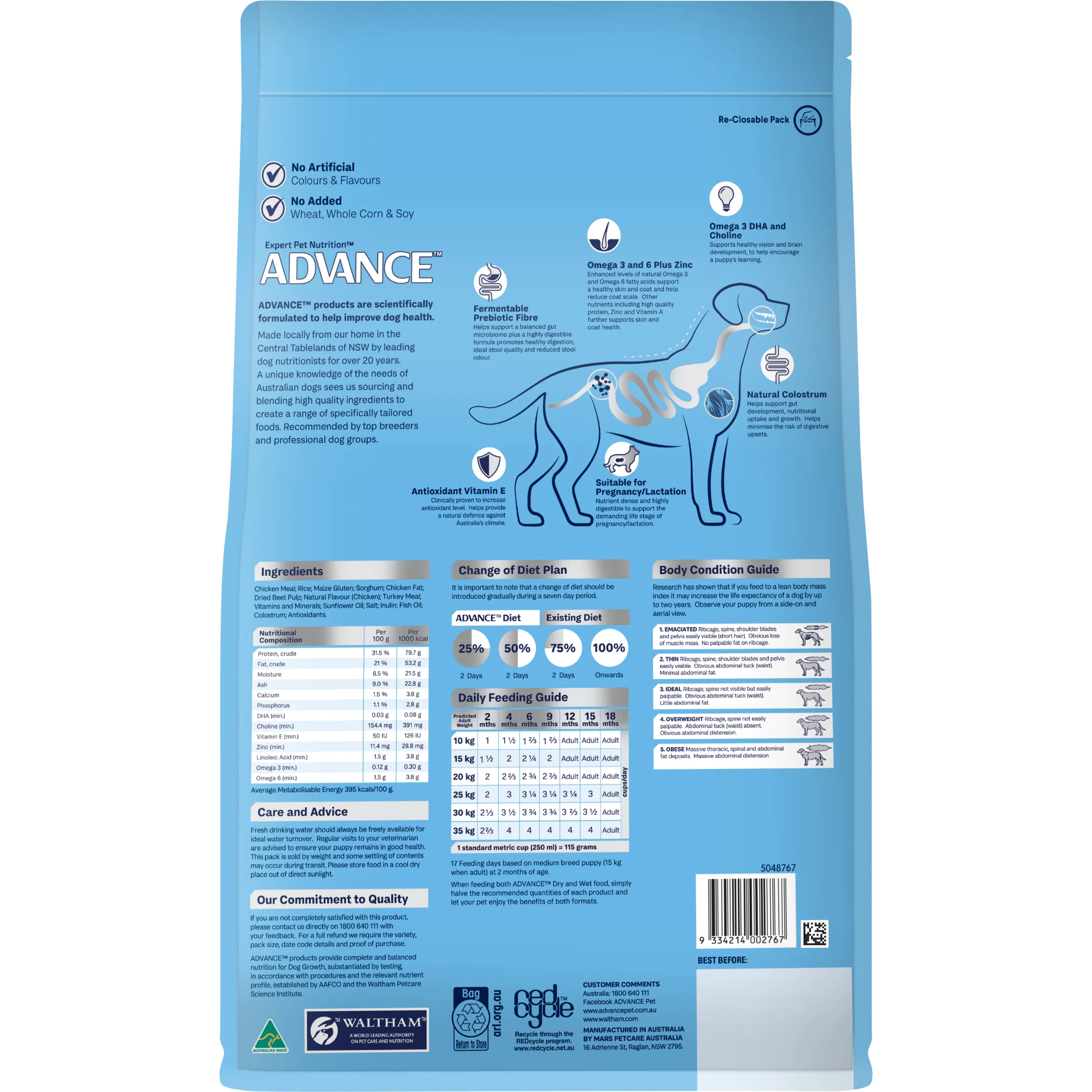 Advance Dog Puppy Medium Breed Chicken with Rice Dry Dog Food - Image 2