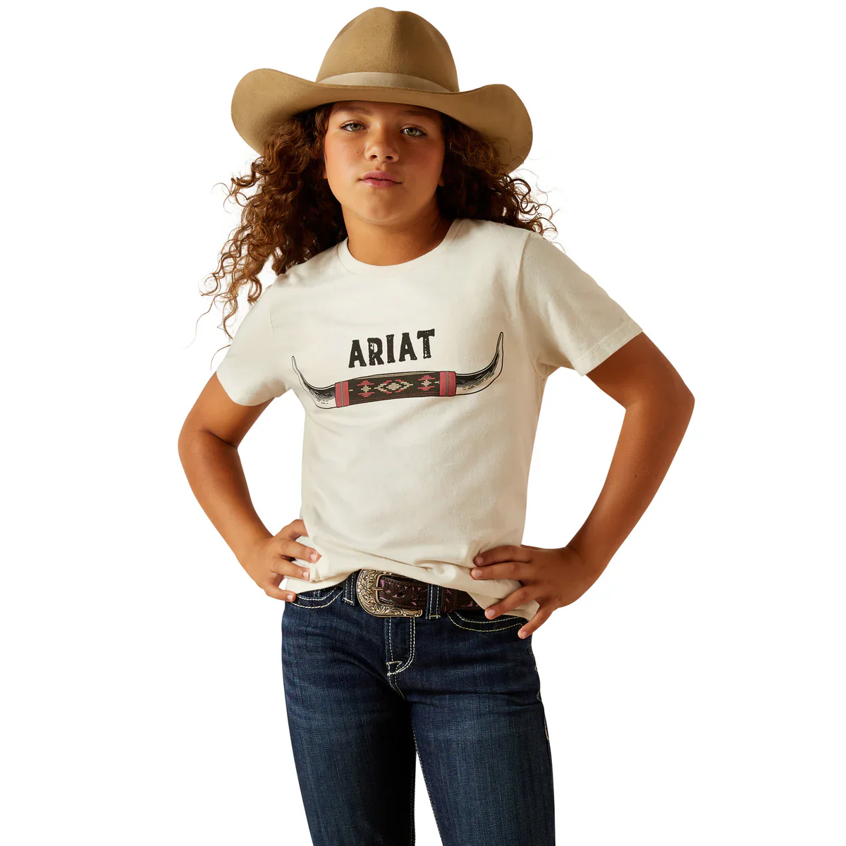 Ariat Girls Bull Horns Short Sleeve Tee - Image 4