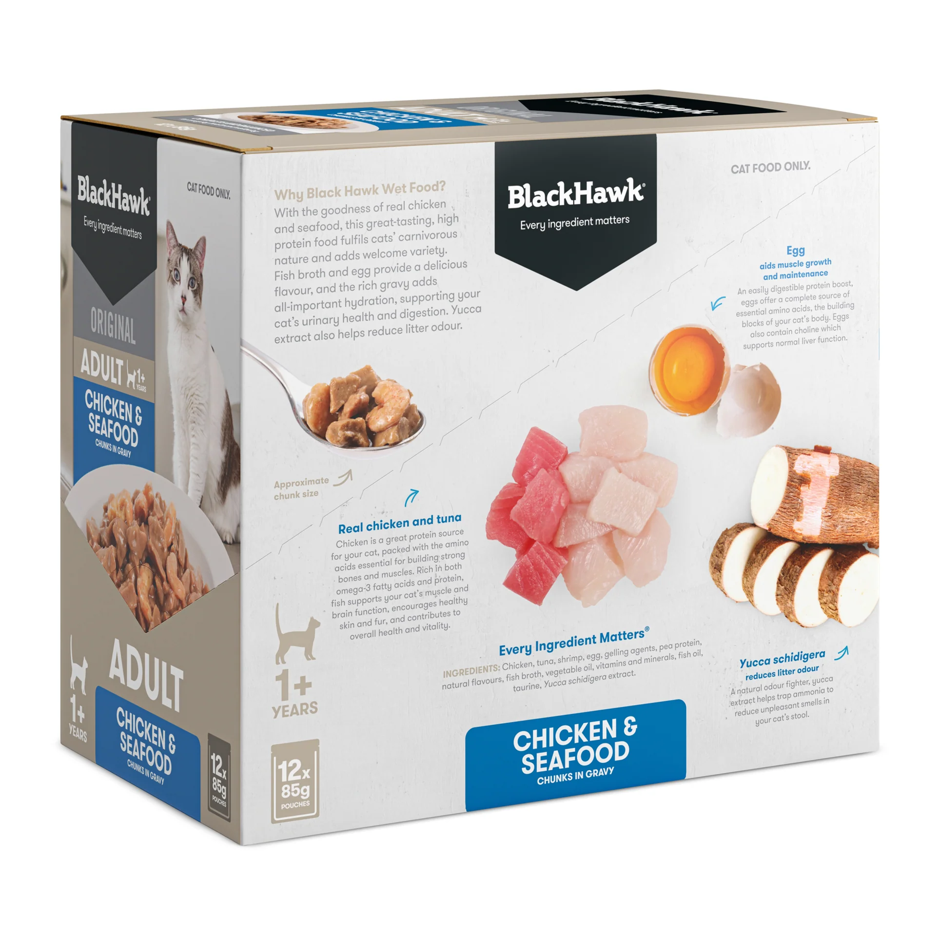 Black Hawk Original Adult Cat Chicken and Seafood in Gravy Wet Cat Food - Image 2