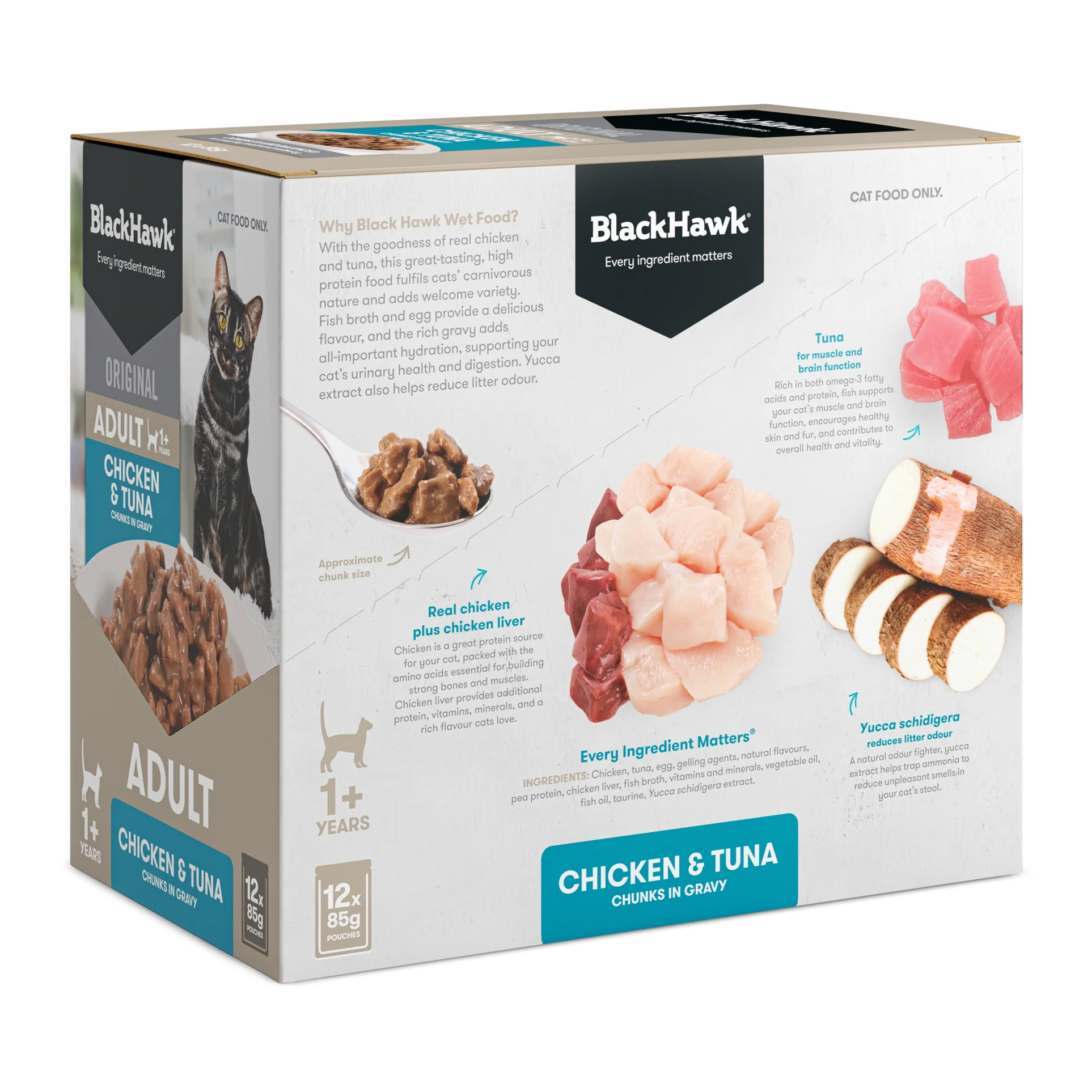 Black Hawk Original Adult Cat Chicken and Tuna in Gravy Wet Cat Food - Image 2