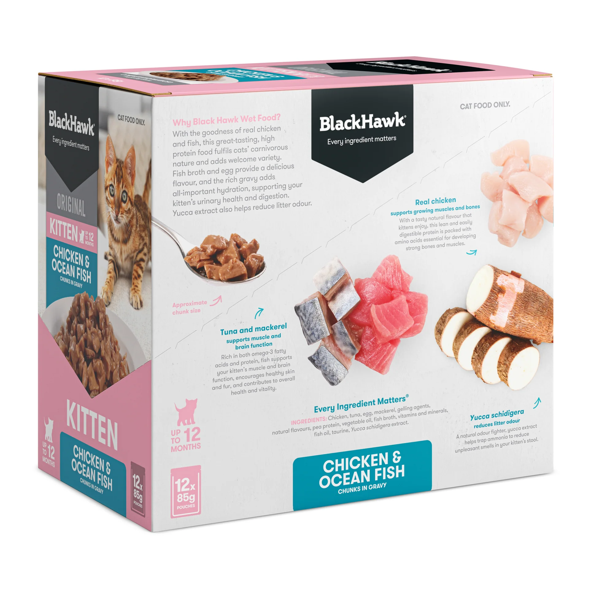 Black Hawk Original Kitten Chicken and Ocean Fish in Gravy Wet Cat Food - Image 2