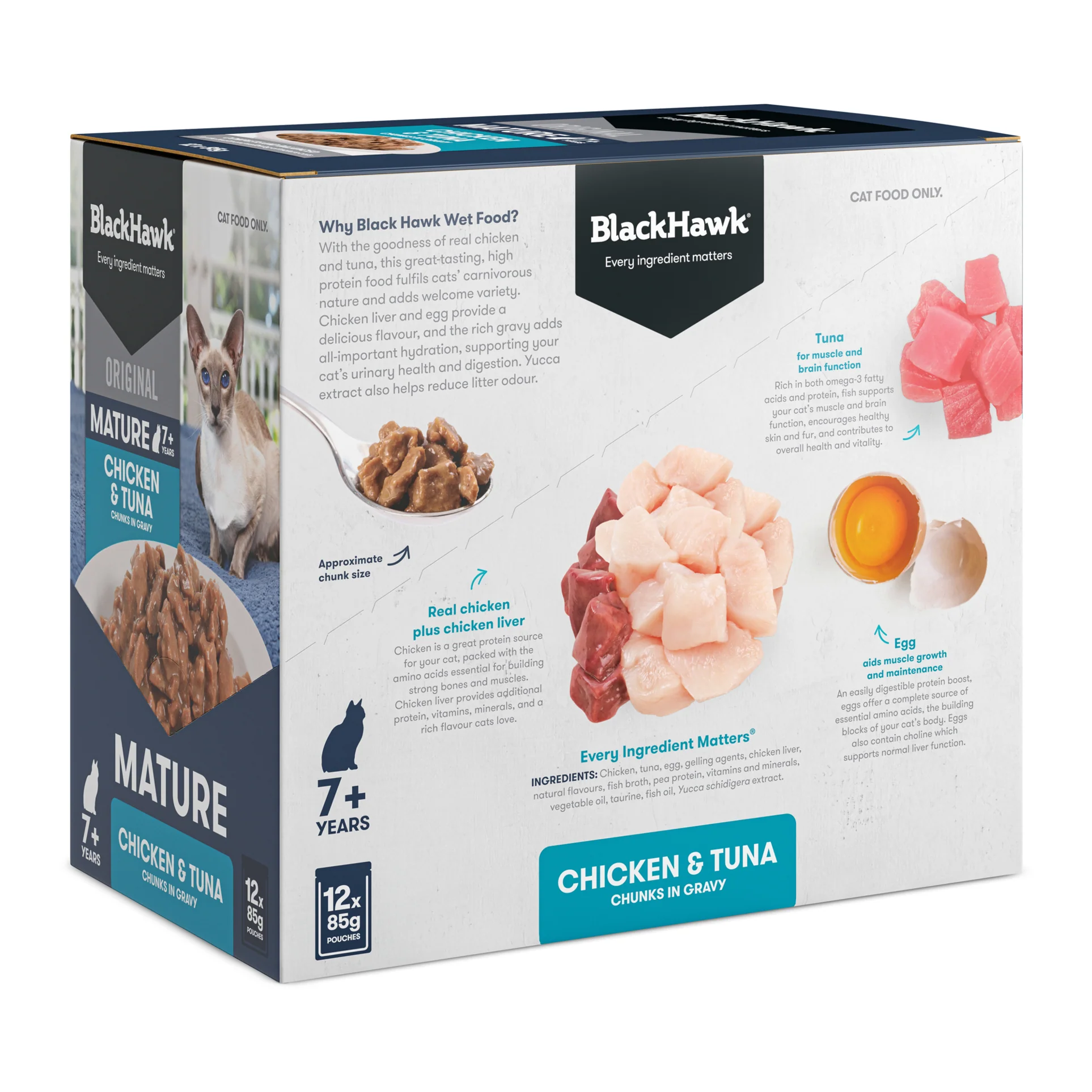 Black Hawk Original Mature Cat Chicken and Tuna in Gravy Wet Cat Food - Image 2