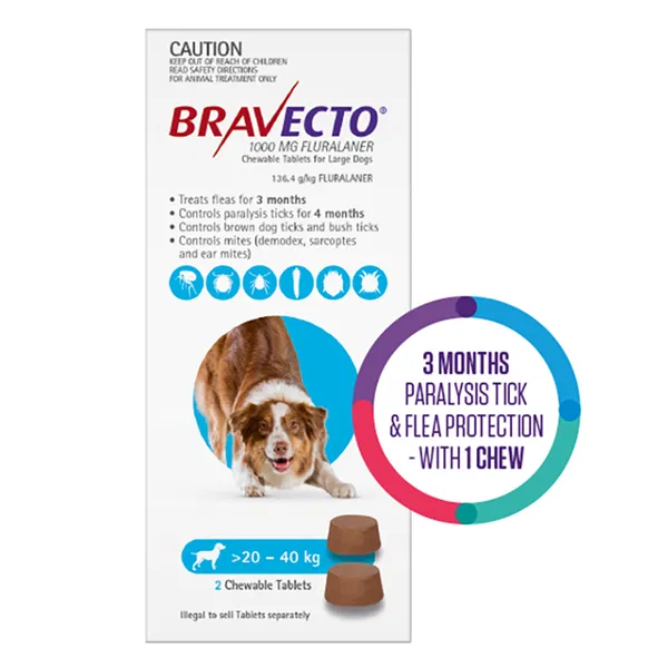 Bravecto 3 Month Chew for Large Dogs 20-40kg Blue - Image 2
