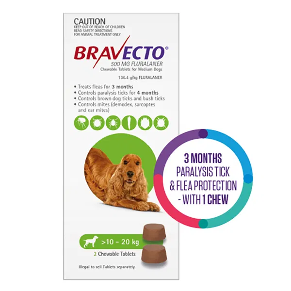 Bravecto 3 Month Chew for Medium Dogs 10-20kg Green - Image 2