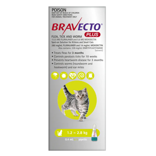 Bravecto Plus for Small Cats 1-2.8kg Green - Image 2