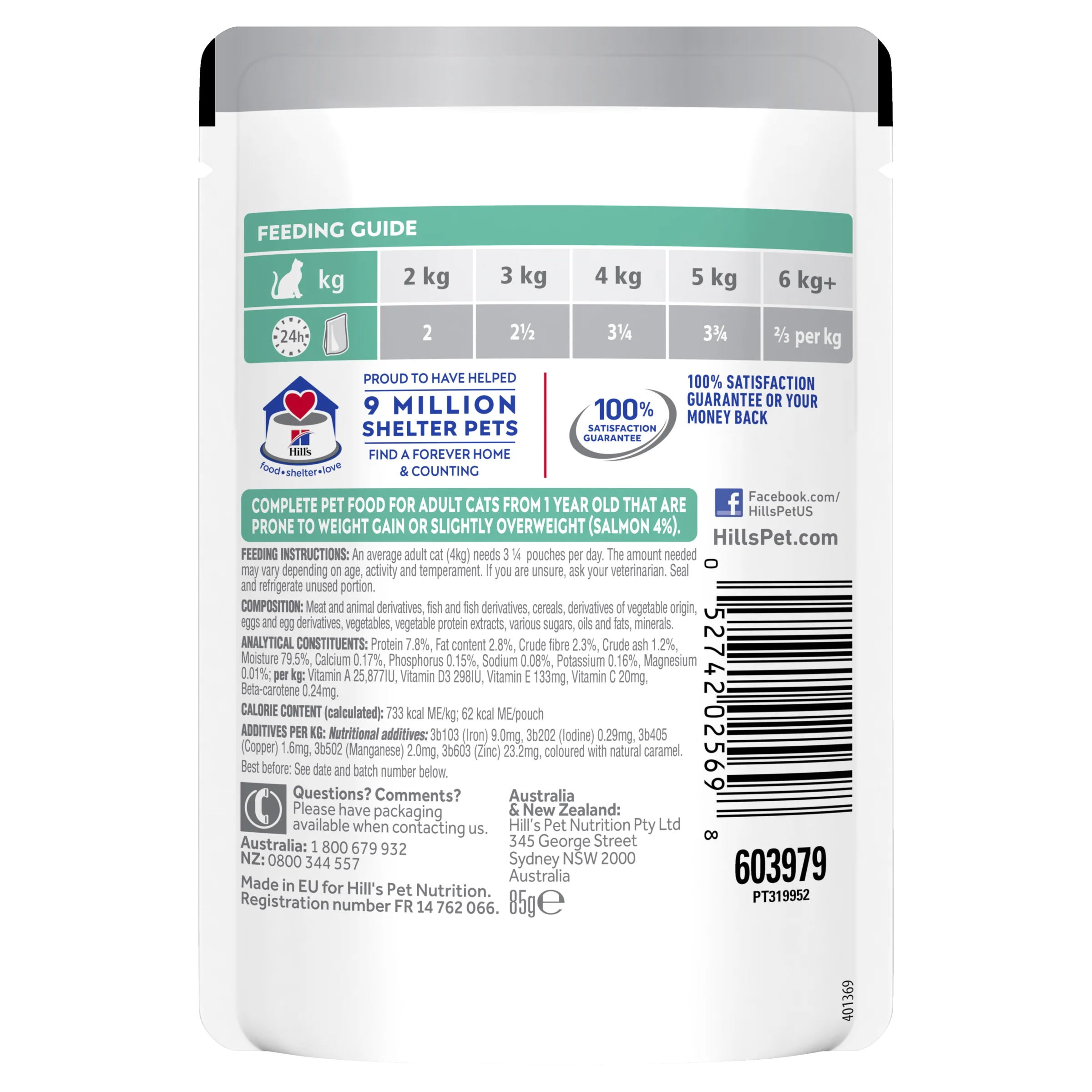 Hills Science Diet Adult Perfect Weight Salmon Pouch Wet Cat Food - Image 2