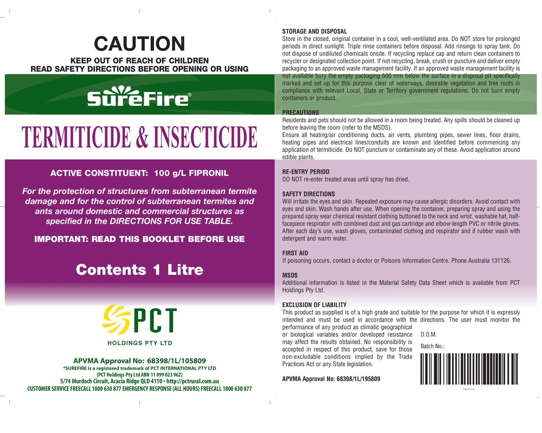 Surefire Termiticide and Insecticide - 100g/L Fipronil - Image 2